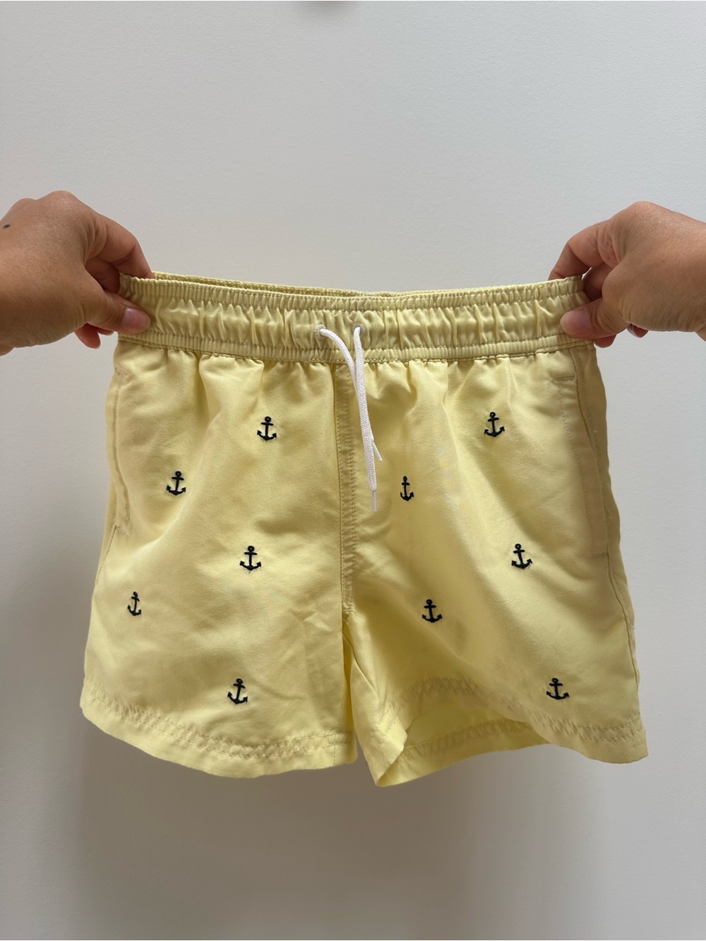 Janie and Jack Yellow Anchor Embroidered Boys Swim Trunks, size 5